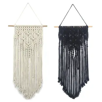 

Macrame Woven Wall Hanging Tapestry Handmade Boho Chic Bohemian Art Apartment Dorm Room Home Decoration Gift Black/White