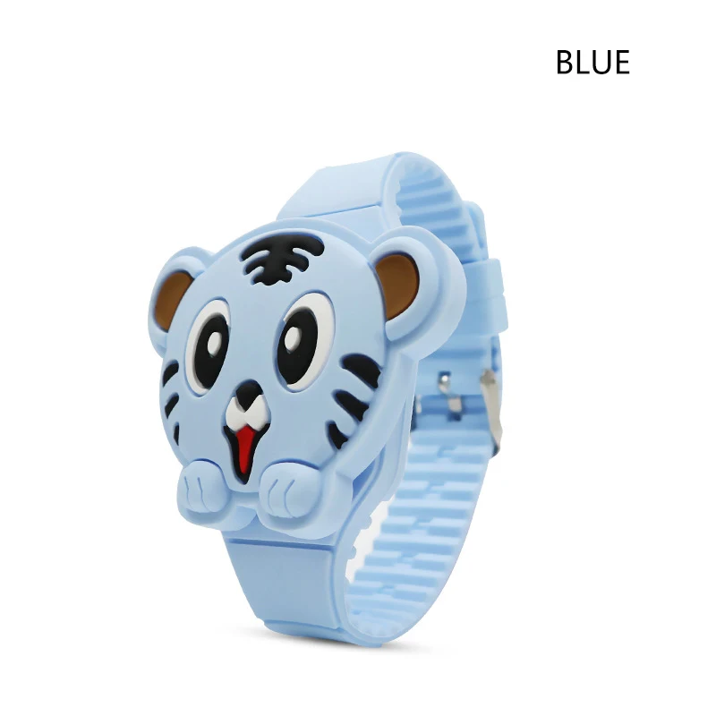 Sky blue JOYROX откидная крышка 3D тигр мультфильм электронные детские часы Цифровые Детские часы резиновые для мальчиков девочек студенческие Детские часы enfant - Цвет: Sky blue