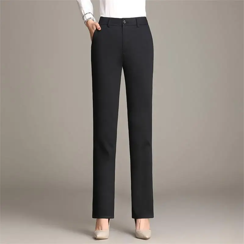 Женские новые весенние и осенние хлопковые тонкие повседневные брюки с высокой талией цвета черный хаки белые прямые брюки - Цвет: black