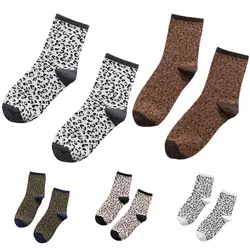 Осенние и зимние модные Ретро хлопковые леопардовые контрастные цветные дышащие женские носки-трубы