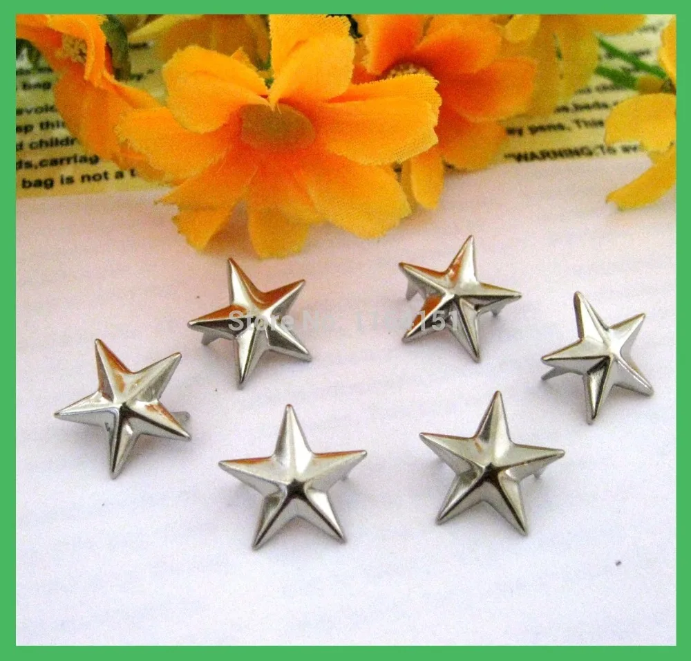 300pcs 15mm Silver Star Studs Metal Claw Beads Nailhead Punk Studs Rivet Pentagram clothing