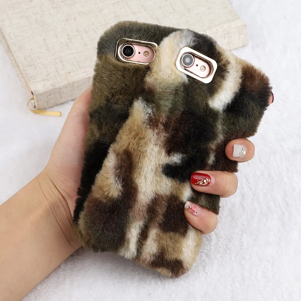 L-FADNUT Unique Camouflage Fluffy Case For iPhone X Xr Xs Max Cute Cool Shockproof Bumper 6 6S 7 8 Plus 5 5S SE Slim Cover |