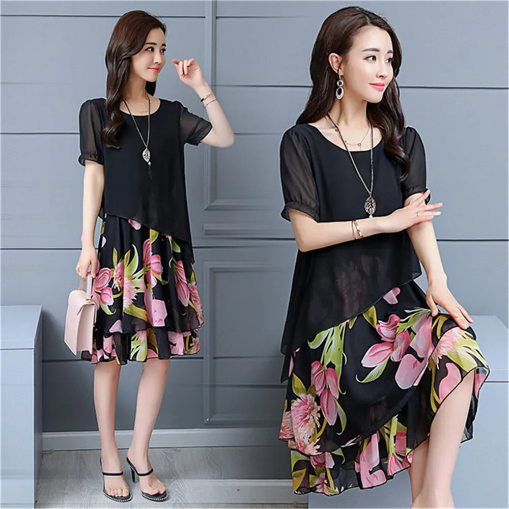 Summer Chiffon Dress Casual Short Sleeve