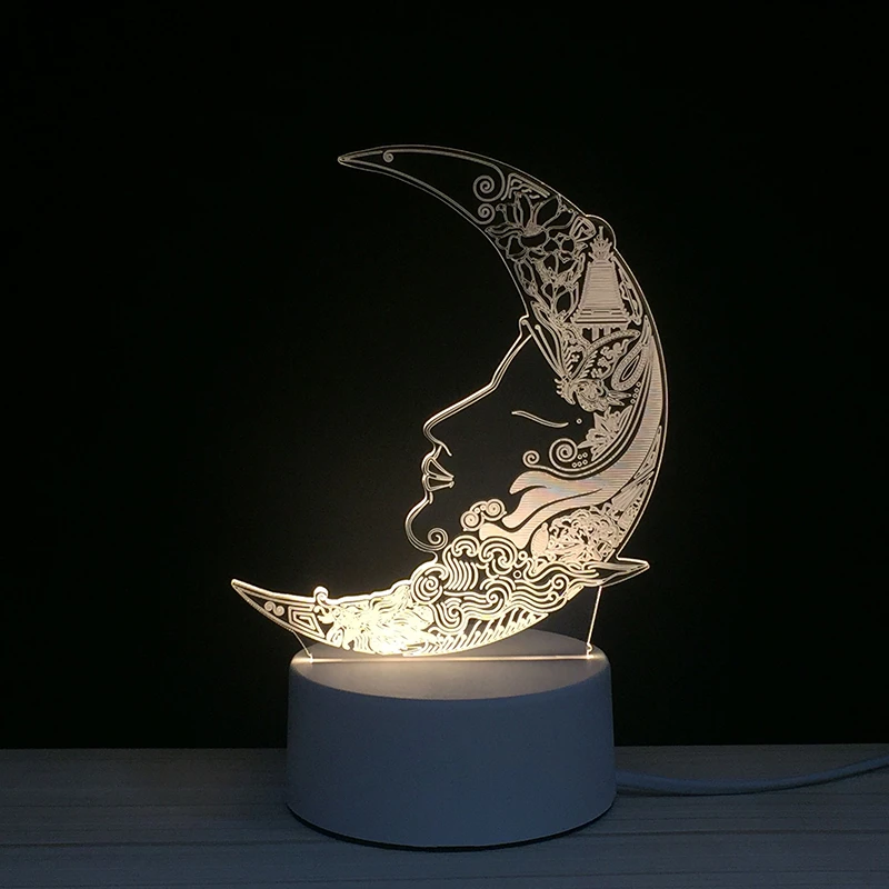Crescent Moon Girl Angle Face LED 3D NightLight Acrylic Night Lamp Light Luminary With Touch Remote Lamps Lights Kids Decoration | Освещение