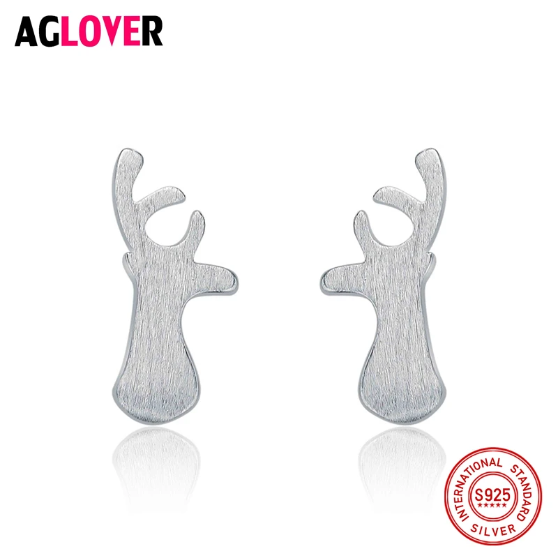 

100% 925 Sterling Silver Jewelry Fashion Cute Tiny 11mmX5mm Antlers Stud Earrings Gift For Girls Kids Lady Women