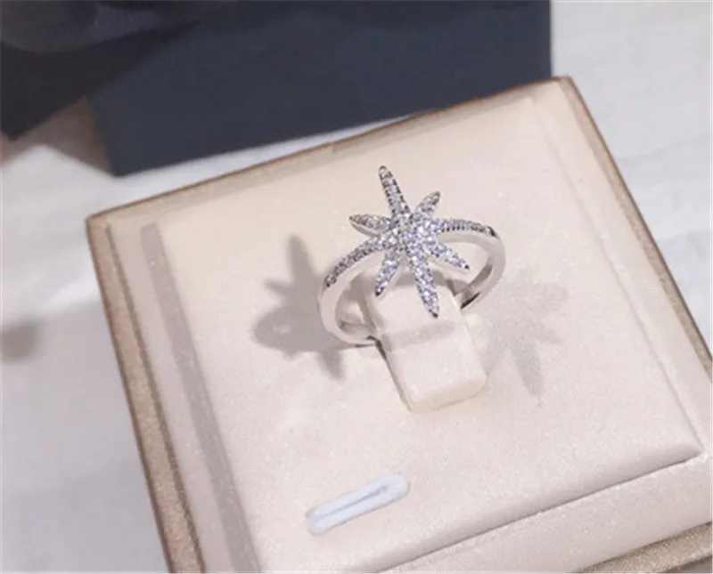 Звездное кольцо, настоящее 925 пробы, серебряное кольцо, 9 мм, AAAAA Cz, массивные вечерние кольца для женщин, ювелирные изделия