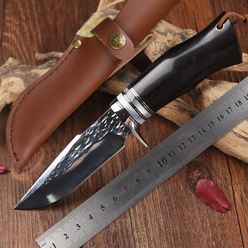 

High-quality handmade outdoor hunting knife Bowie fixed knives survival tools ebony handle AUS mirror light surface edc messer