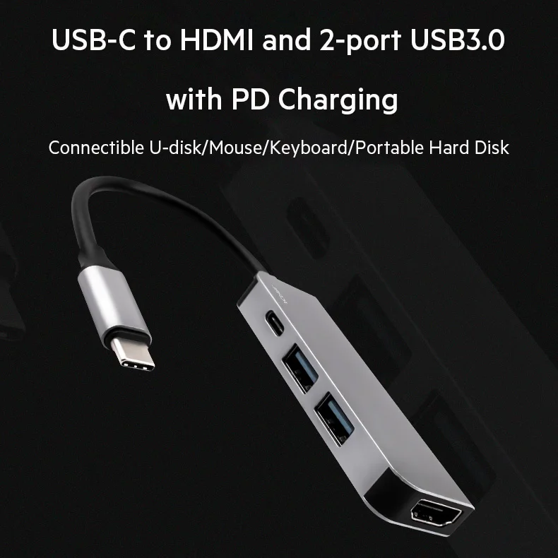 JCPAL USB-C HUB with HDMI 4K USB-C PD Charger 60W Type-C to Multi USB 3.0 USB-C HUB for MacBook