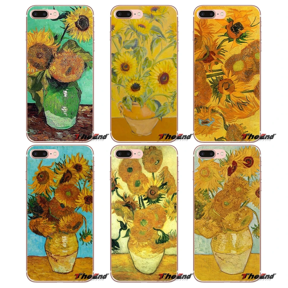 Мягкий чехол для iPhone X 4 4S 5 5S 5C SE 6 6S 7 8 Plus Samsung Galaxy J1 J3 J5 J7 A3 A5 2016 2017 Ван Гог Подсолнухи
