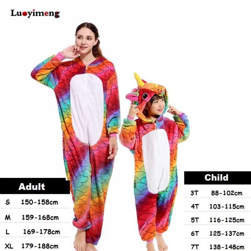 Kigurumi Kids Girls Unicorn Pajamas Unisex Family Onepiece Cartoon Halloween Costume Animal Onesie Pyjamas Adult Boys Sleepwear