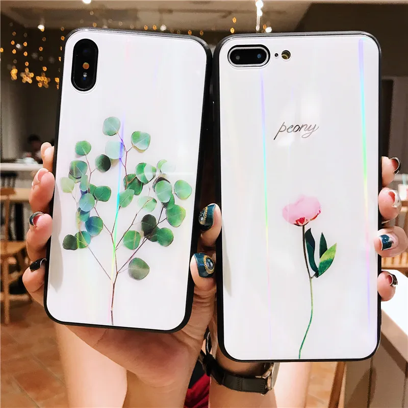 Чехол из закаленного стекла с лазерными зелеными листьями для Huawei Y9 Prime 2019 чехол