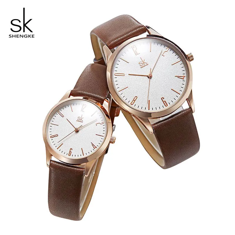 Shengke модные кожаные женские и мужские парные часы, набор роскошных часов для влюбленных, Кварцевые женские и мужские наручные часы Reloj Mujer Hombre# K9003 - Цвет: Brown Couple Watch