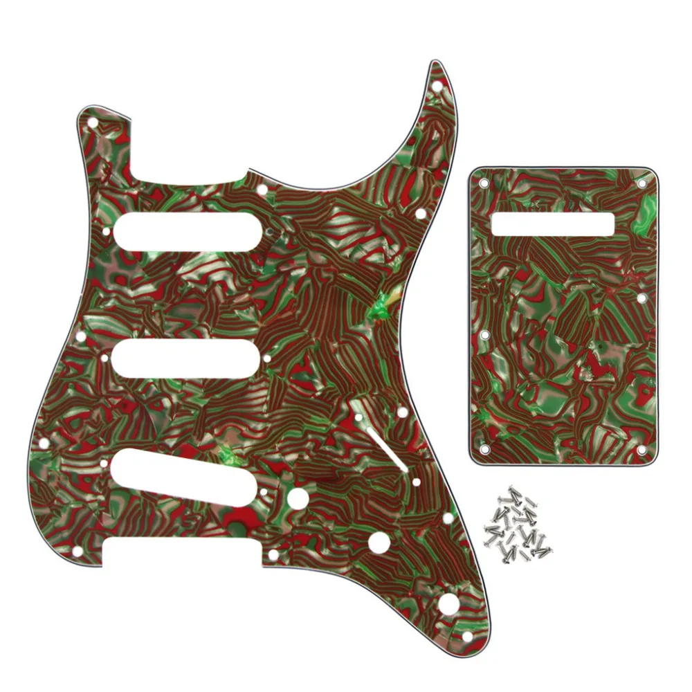

NEW 11Holes SSS Guitar Pickguard 4Ply Backplate w/screws Brown/Green Stripe Shell for FD ST Style Guitar
