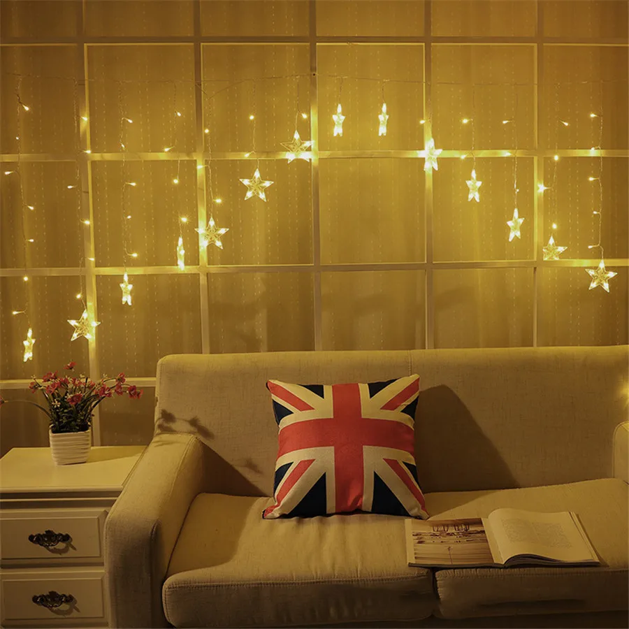 

Thrisdar 2.5M 16pcs Star Curtain Icicle Led String Fairy Light Garland Christmas Fairy light for Wedding Home party Xmas Decor