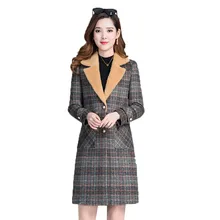 Для женщин клетчатая куртка толстый теплый Мода Тонкий новые женские пальто элегантная верхняя одежда в Корейском стиле высокое качество зимние пальто F51
