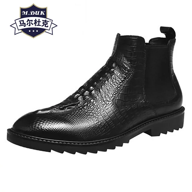 

Genuine Leather British fashion high top shoes men all-match cowhide cashmere zipper mens Chelsea boots combat boots male velvet