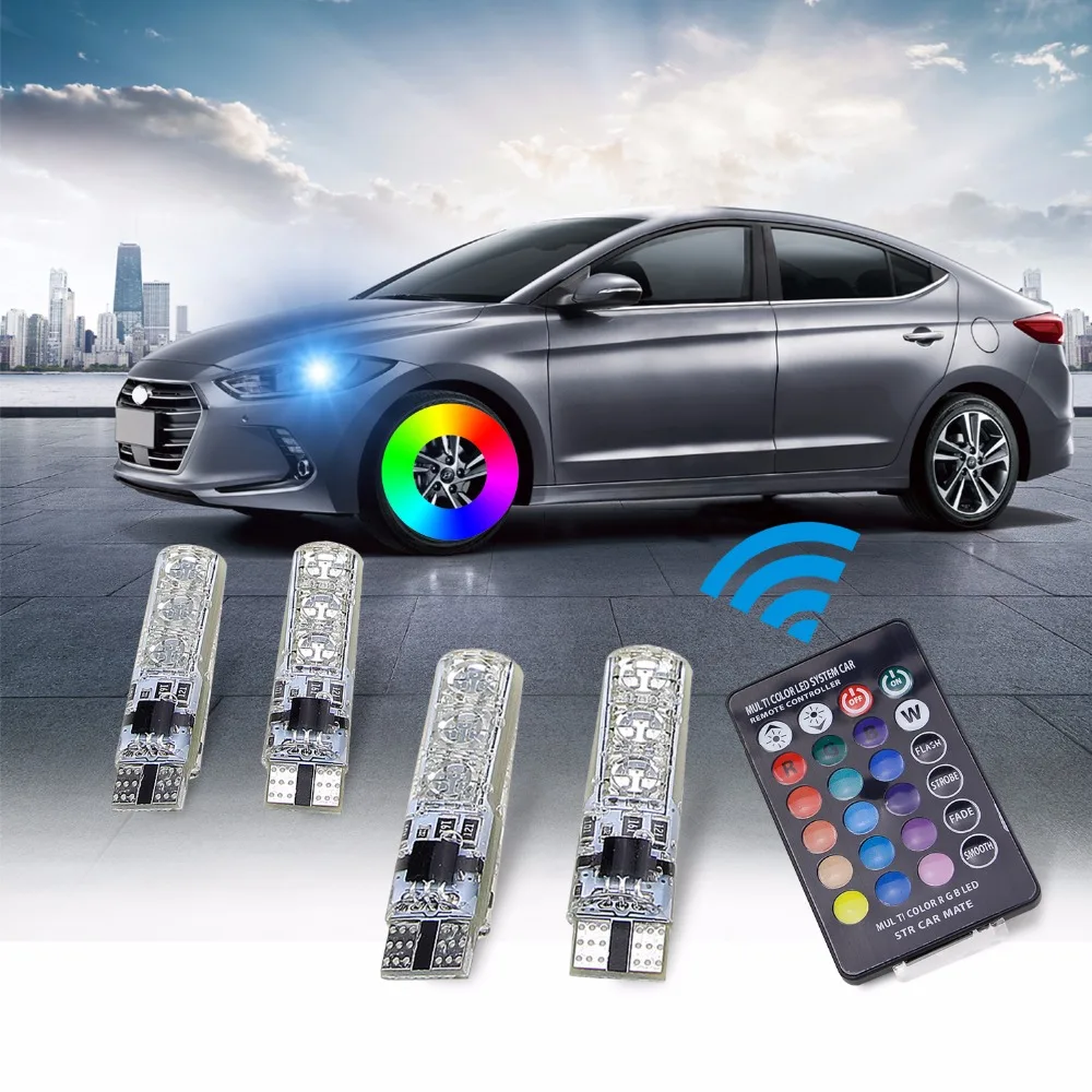 

CARLITS T10 LED W5W Atmosphere Lights RGB LED Bulbs 194 168 6SMD 5050 Silicone Strobe Lights Car Wedge Side Light 12V Wholesale
