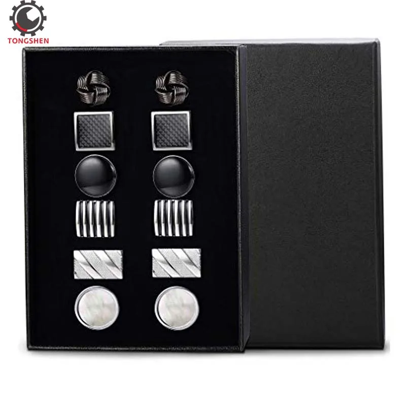 

6Pairs Classic Cufflinks Set for Men Wedding Bussiness Cufflink Shirts Mens Jewelry with Gift Box Tie Clips Cufflink Set