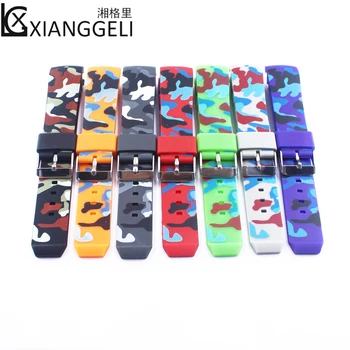 

Watch accessories 22mm silicone strap pin buckle for camouflage curved interface for men and women outdoor sports watch band.