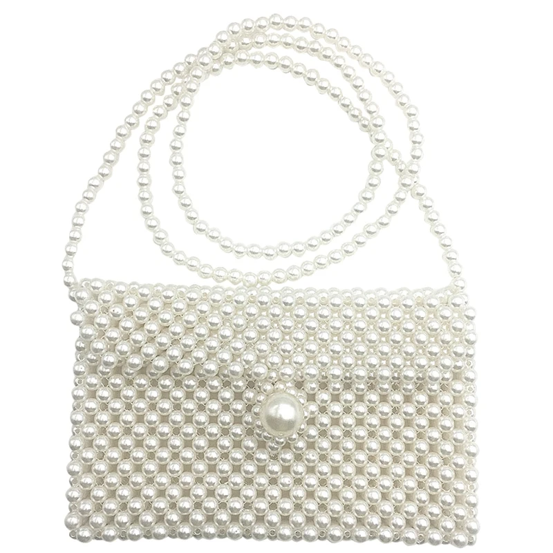 

Hand-Woven Pearl Bags Lady Beaded Shoulder Bag Women Party Vintage Handbag Ins Small Flap Bag Mini Cross Body Bag