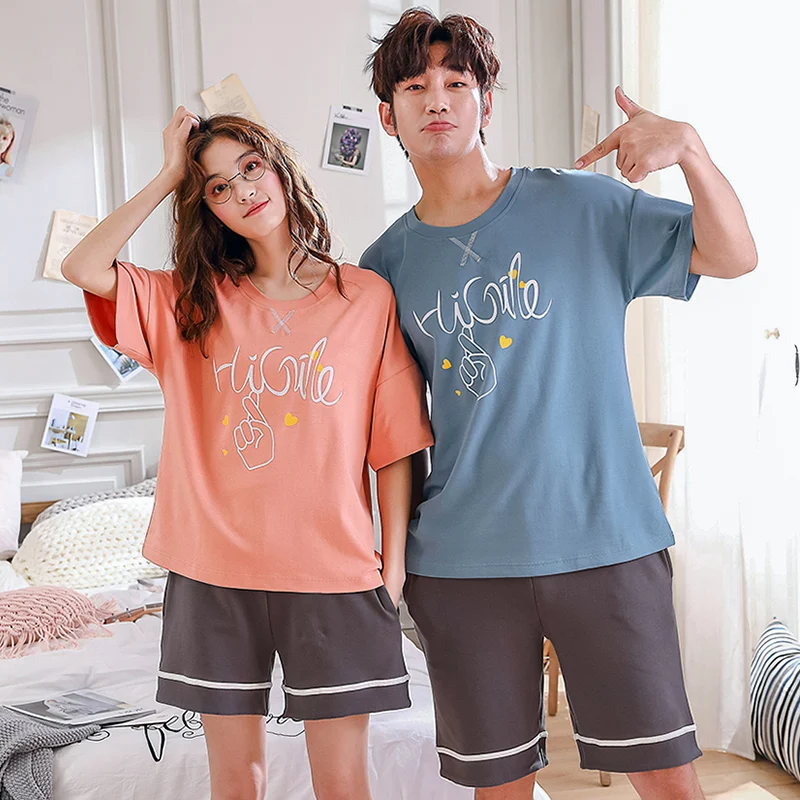 

Plus Size M-3XL Lovers Pajamas Cotton Summer Women Short Pants Pajama Sets Short Sleeves Home Wear Casual Pyjamas For Couples