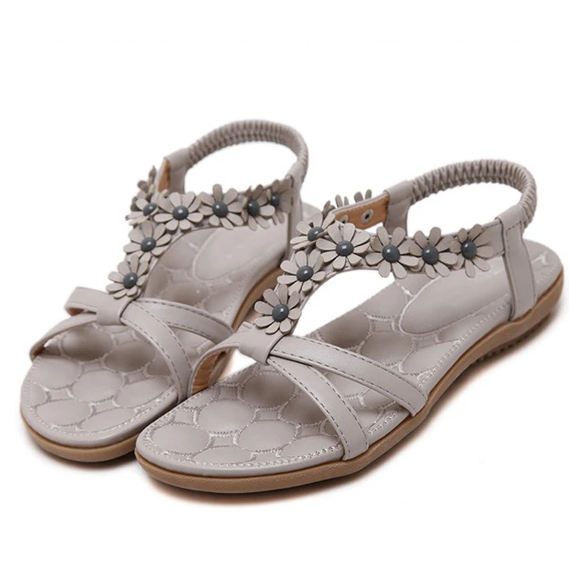 TIMETANG صغيرة الزهور الصيف الصنادل المرأة بوهيميا الشاطئ أحذية امرأة مريحة مسطحة القاع السيدات أحذية زائد حجم 35-41