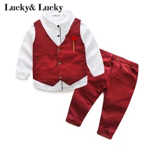 3 шт./компл. красный комплект одежды для детей детская одежда, жилет+ рубашка+ Штаны для Свадебные и вечерние комплект одежды