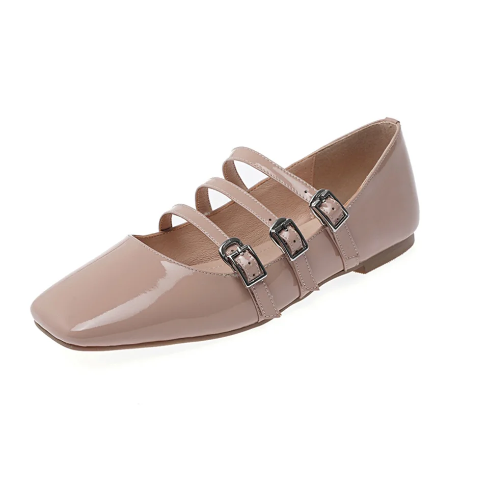 

Spring and autumn flat women's shoes cow leather fabric thin belt square toe comfortable inner casual fashion shoes women