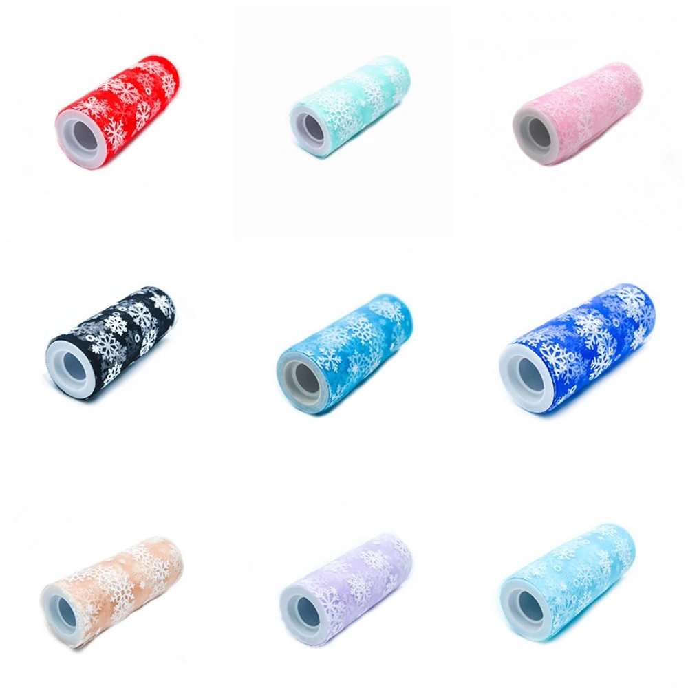 Amawill 15cm*10Y Snowflake Organza Tulle Rolls Wedding Decoration Frozen Party Thanksgiving Christmas Decoration for Home 6D