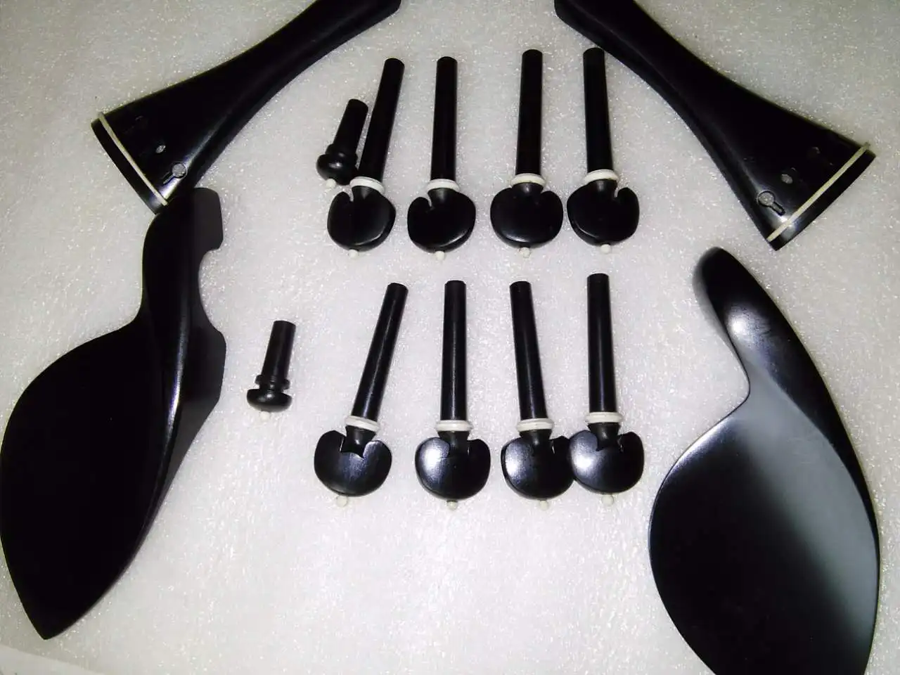 2 Sets Quality Black Ebony Violin Parts with White Bone Collar 4/4 Violin Parts