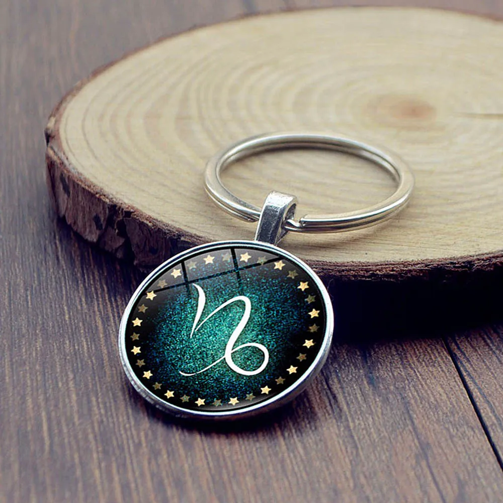 

12 Constellations Key Ring Constellation Keychain Zodiac Sign Key Chain Pendant Libra Aries Leo Glass Cabochon Pendant Buckle