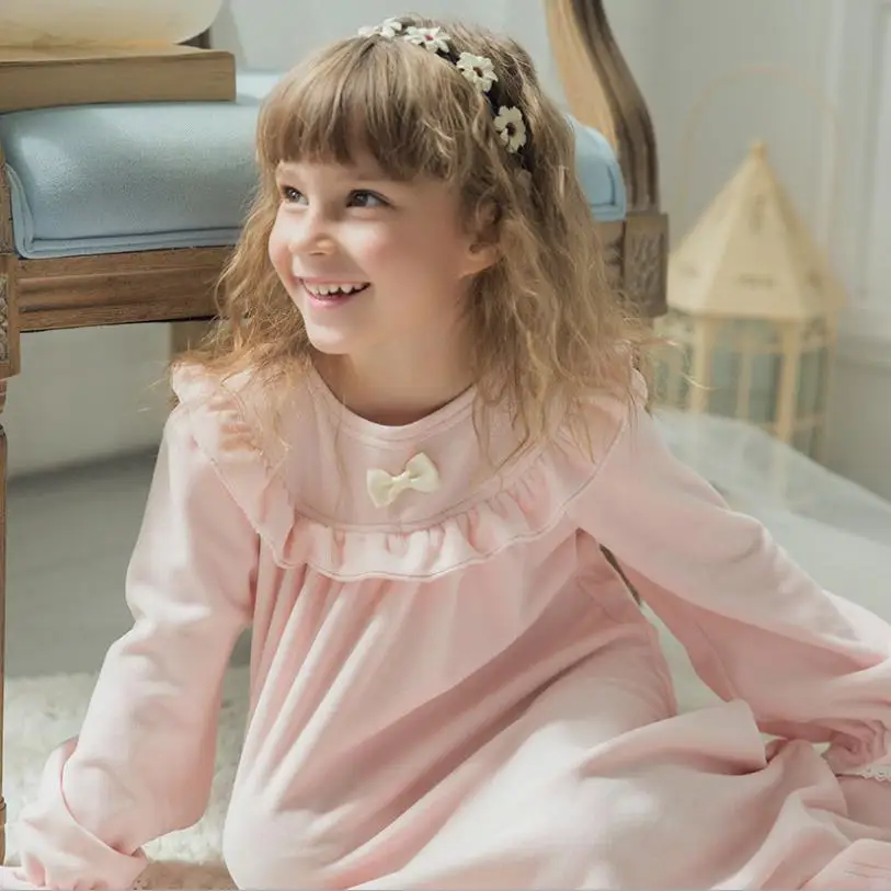 

Baby girl sleepdress spring autumn new palace style ruffles sweet style nightgowns children cute flannel home clothes ws164