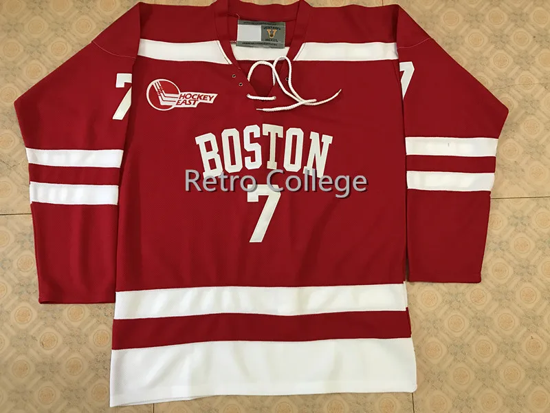 

Boston University #7 Charlie McAvoy Red MEN'S high quality Hockey Jersey Embroidery Stitched Customize any number and name