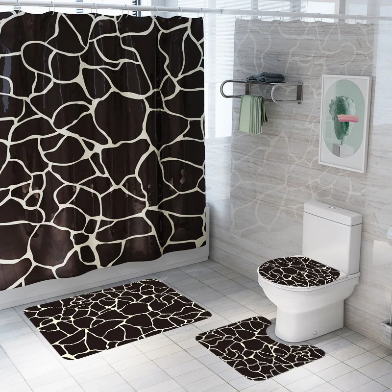 Günstig Marmor Druck Dusche Vorhang 4 Stück Teppich Abdeckung Wc Abdeckung Bad Matte Pad Set Bad Vorhang mit 12 Haken