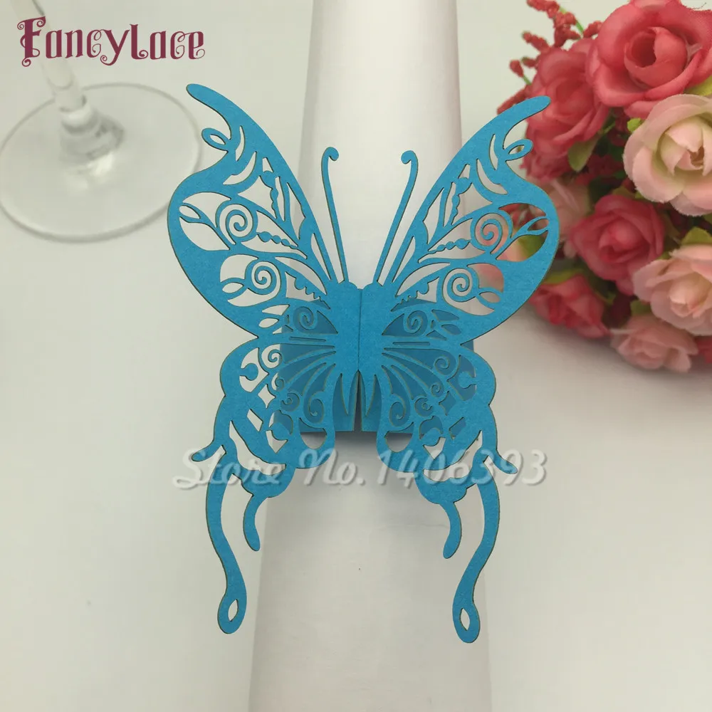 

50pcs/lot Pearlescent Paper Nice Butterfly Napkin Ring Wedding Party Serviette Table Decoration Accessories Banquet Dinner Decor
