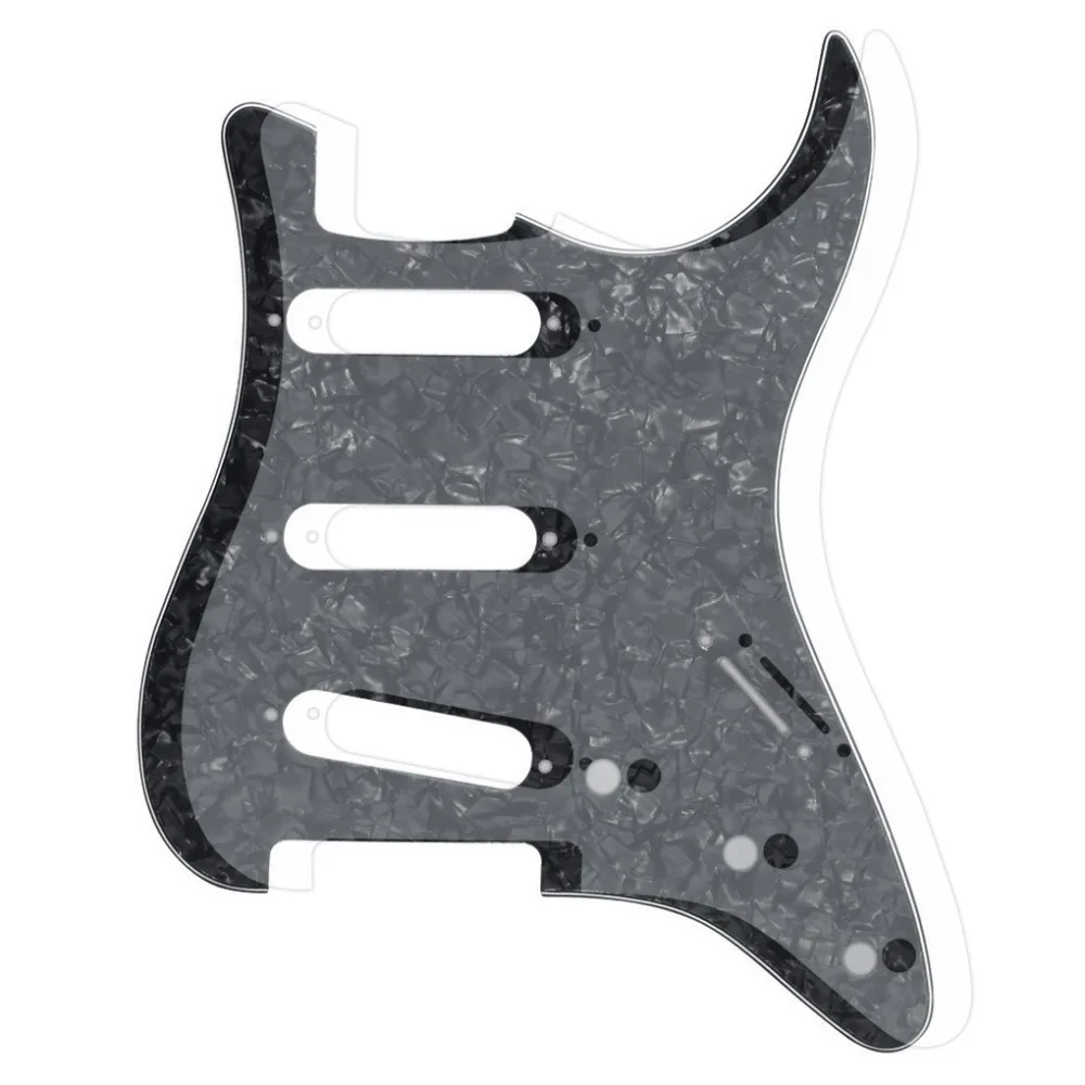 

NEW NO Side Holes Electric Guitar Pickguard SSS Strat Scratch Plate 4Ply Black Pearl & Transparent Template for ST DIY
