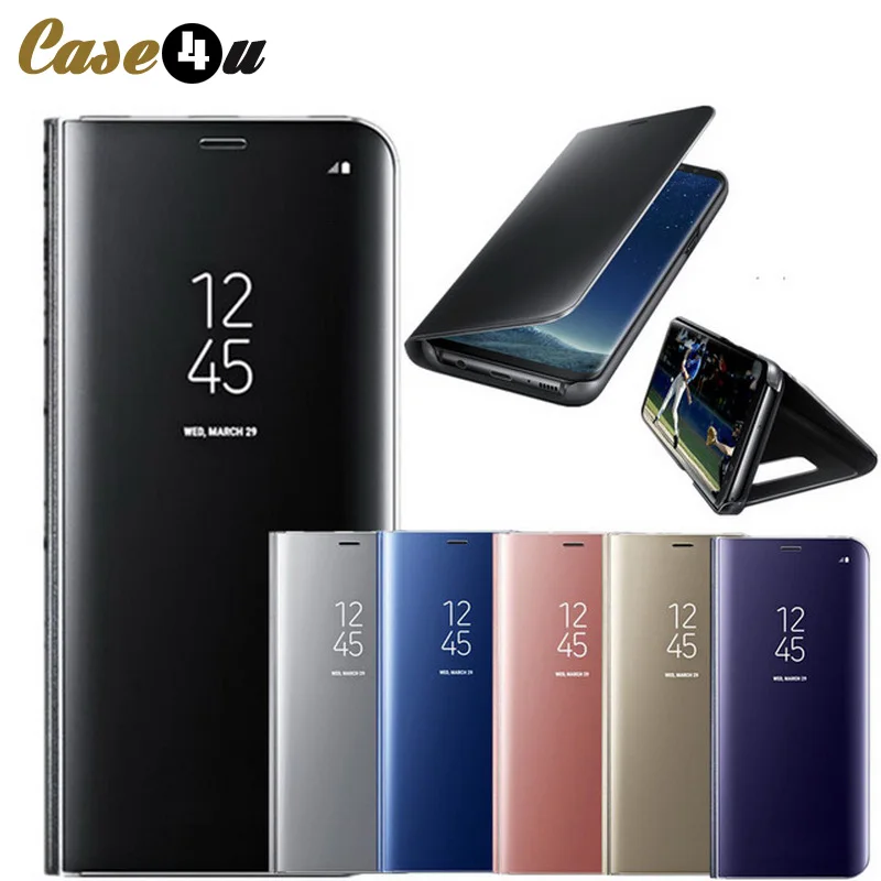 Luxury Leather Smart Flip Mirror font b Phone b font Case For Samsung Galaxy S9 S8