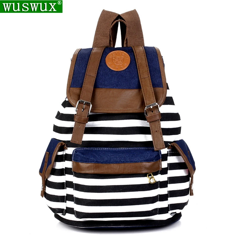 

new fashion striped canvas backpack casual preppy style travel backpacks Large capacity men and women backpack unisex