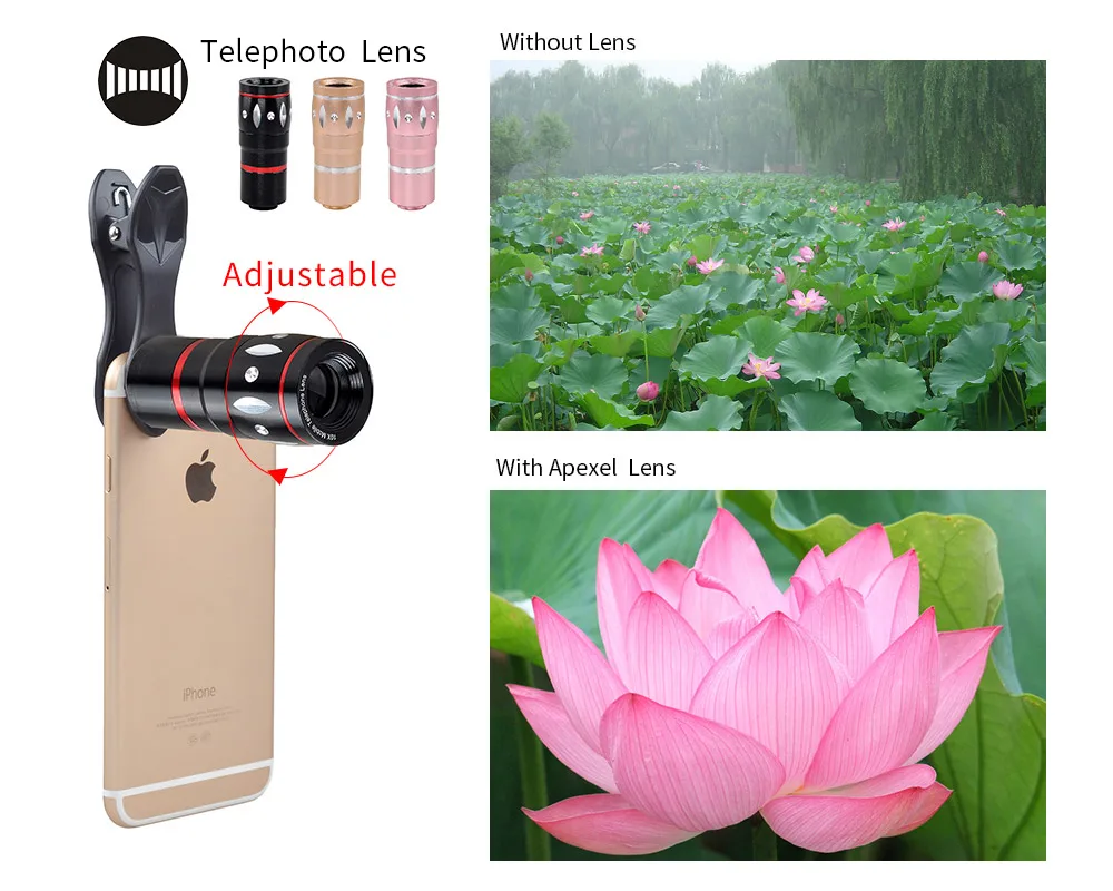 Akinger phone lens kit Wide Angle Macro+Fisheye 10X Telescope Optical
