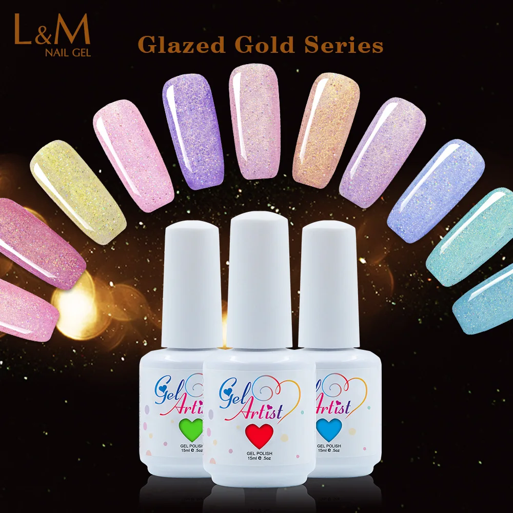 

6 Pcs Kit Glazed Gold Series Art Nail Gel LED UV Nail Gel Soak Off UV Nails 12 Colors for Nail Art Packing Well Shinning Color