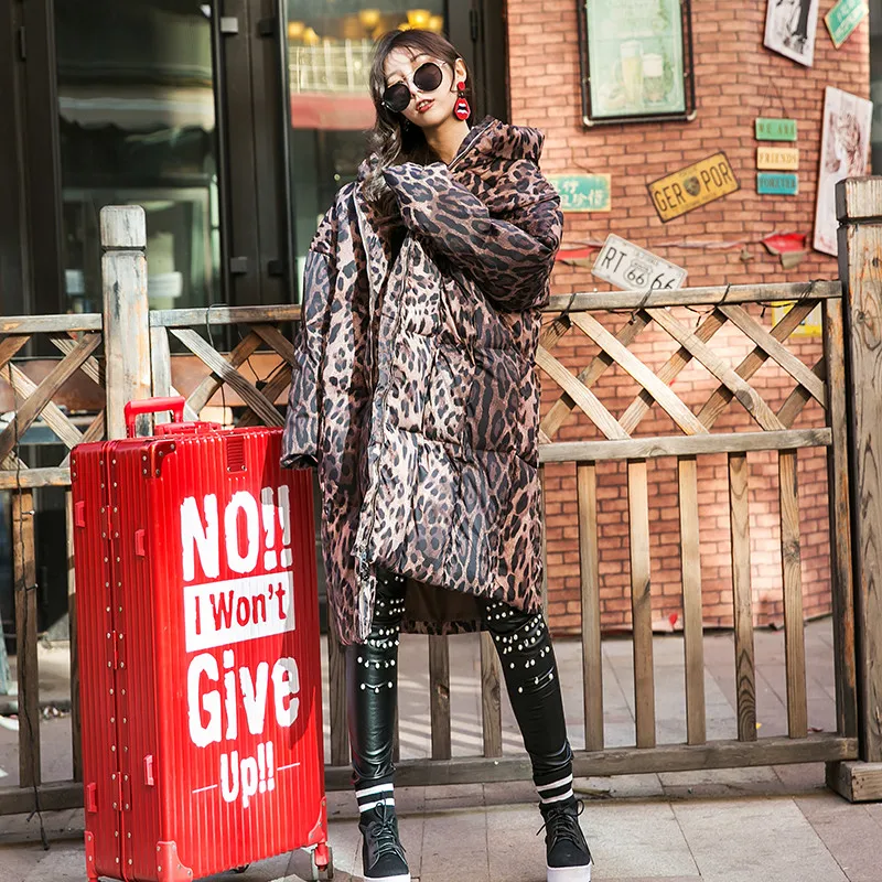 2018 New Autumn Winter Hooded Long Sleeve Leopard Printed Loose Large Size Cotton-padded Coat Women Parkas Fashion Jackets X209 2018 New Autumn Winter Hooded Long Sleeve Leopard Printed Loose Large Size Cotton-padded Coat Women Parkas Fashion Jackets X209