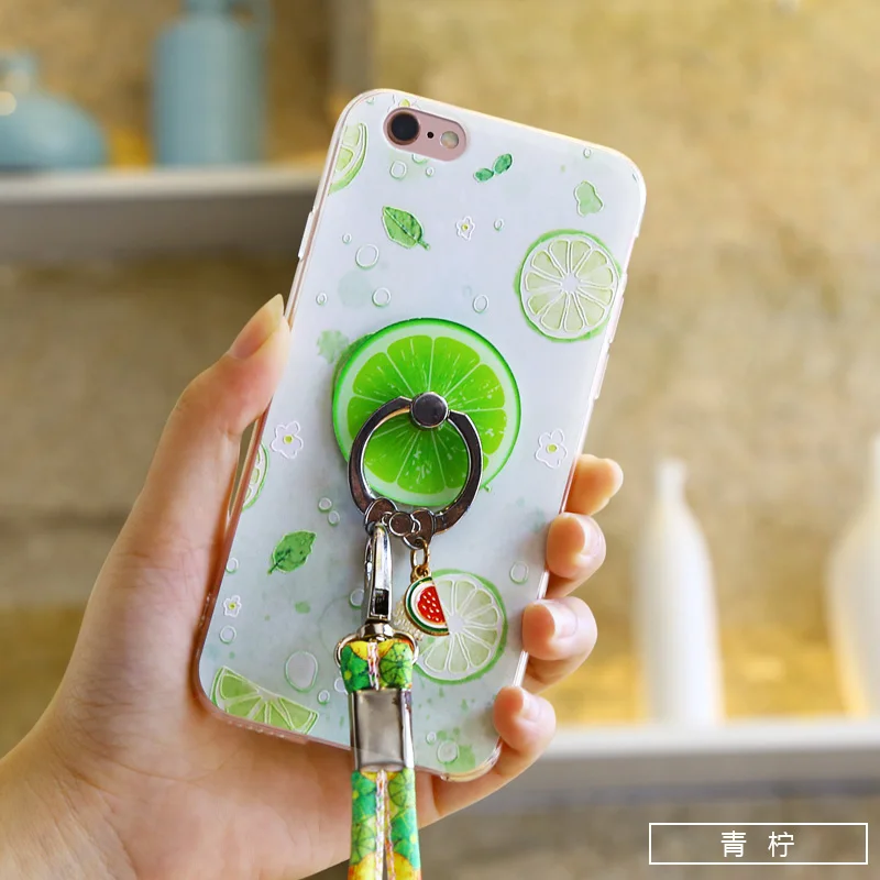 3D Fruit Cases For iphone 7 6 Case TPU Fundas For iphone 8 6s Se 5s 7 Plus Cover Bag With Ring Soft Back Phone Case Cute Rope 21