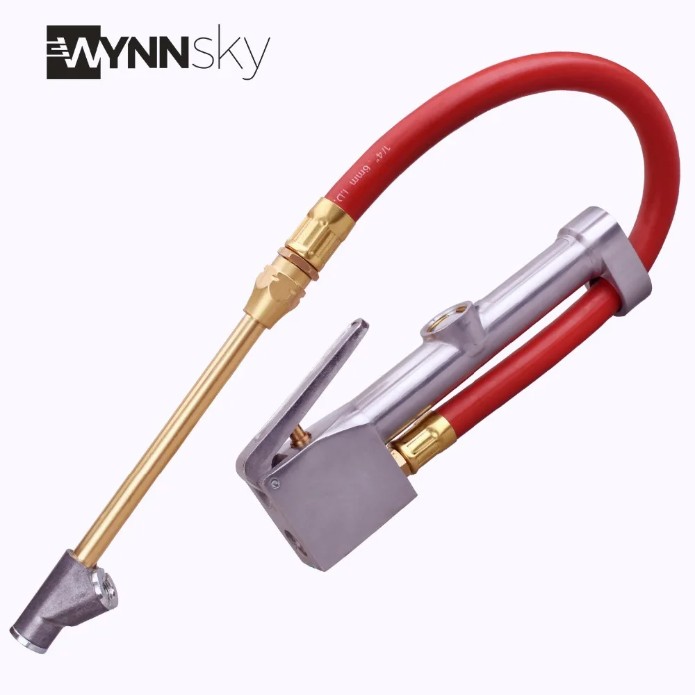 WYNNsky Straight on Dual Head Chuck Inflator Gauge with 15 Inch Air