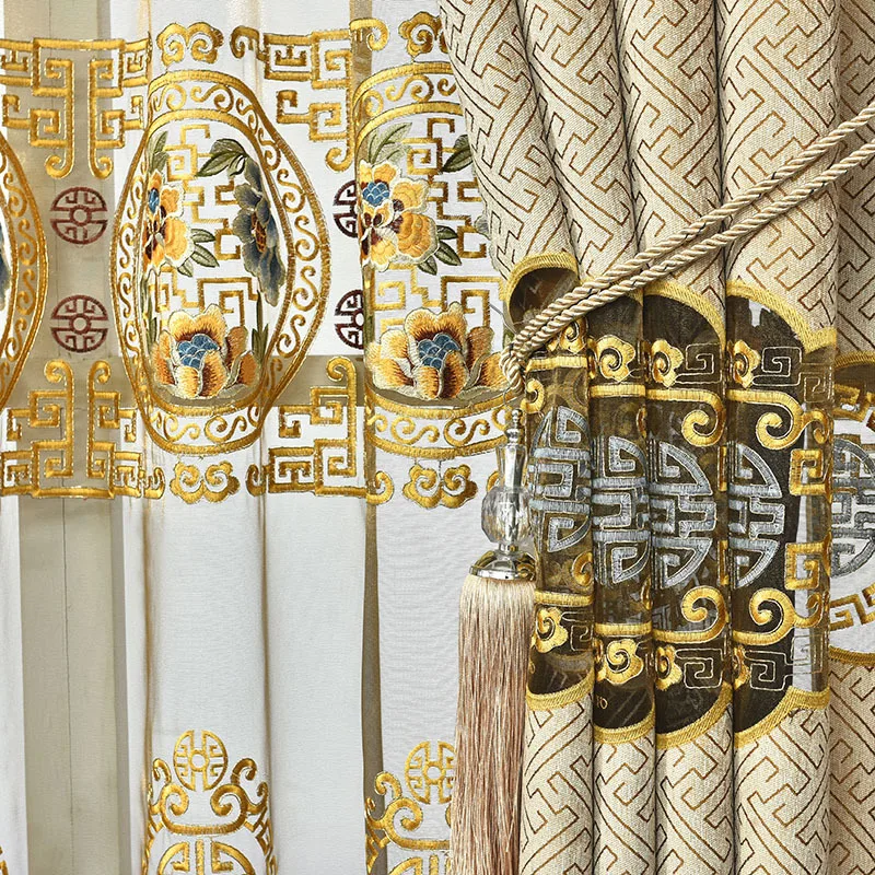 Китайский Королевский Золотой Цвет бархатные шторы для Гостиная Спальня класса люкс с вышитыми цветами тюль, занавески, enhao для столовая