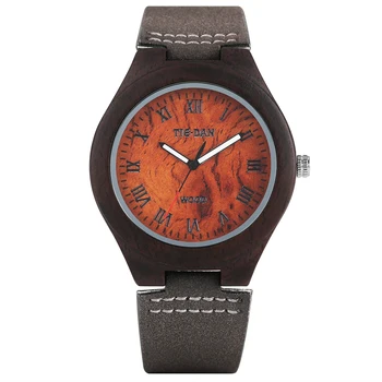 

Wooden Watch Men Women Clock Brand Quartz Wood Watch Waterproof Wristwatch Roma Numeral 2016 Relogio Xmas Gift Dark Brown