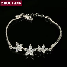 ZHOUYANG Top Quality ZYH019 Three White Flowers Silver Color Bracelet Jewelry Austrian Crystals Wholesale