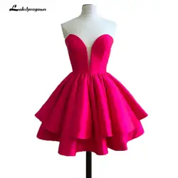 Простой блестящее платье Милая шеи короткие красные платья для выпускного Симпатичные вечерние Дешевое платье для вечеринки селфи-палка