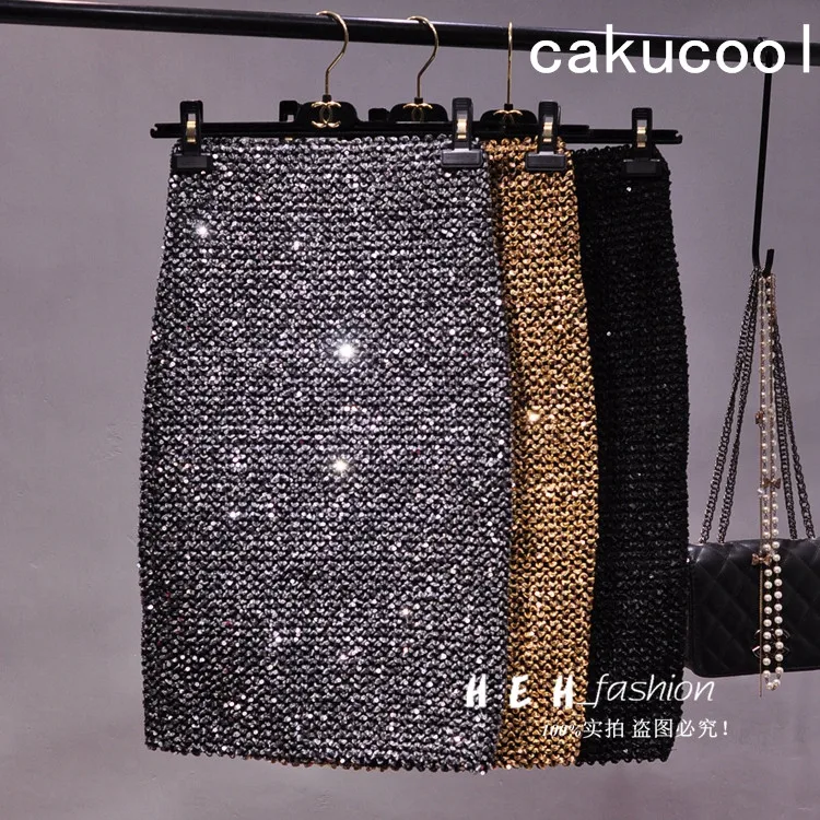 Cakucool New Bling Gold Lurex Skirt Bodycon stretch Pencil Skirts Korean Empire Midi jupe sequin Skirt Sexy Club Khaki Silver hamilton khaki aviation pilot pioneer silver dial механические h76419951 100m унисекс часы