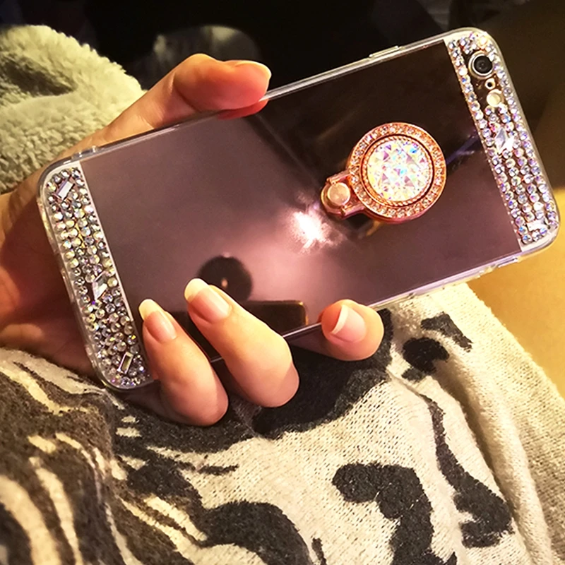 Mirror Case For XiaoMi RedMi 4X Cases 3D Rhinestone Ring Holder Mirror Soft TPU Case For XiaoMi XioMi Redmi Note 4X 3 4 X Cover (5)