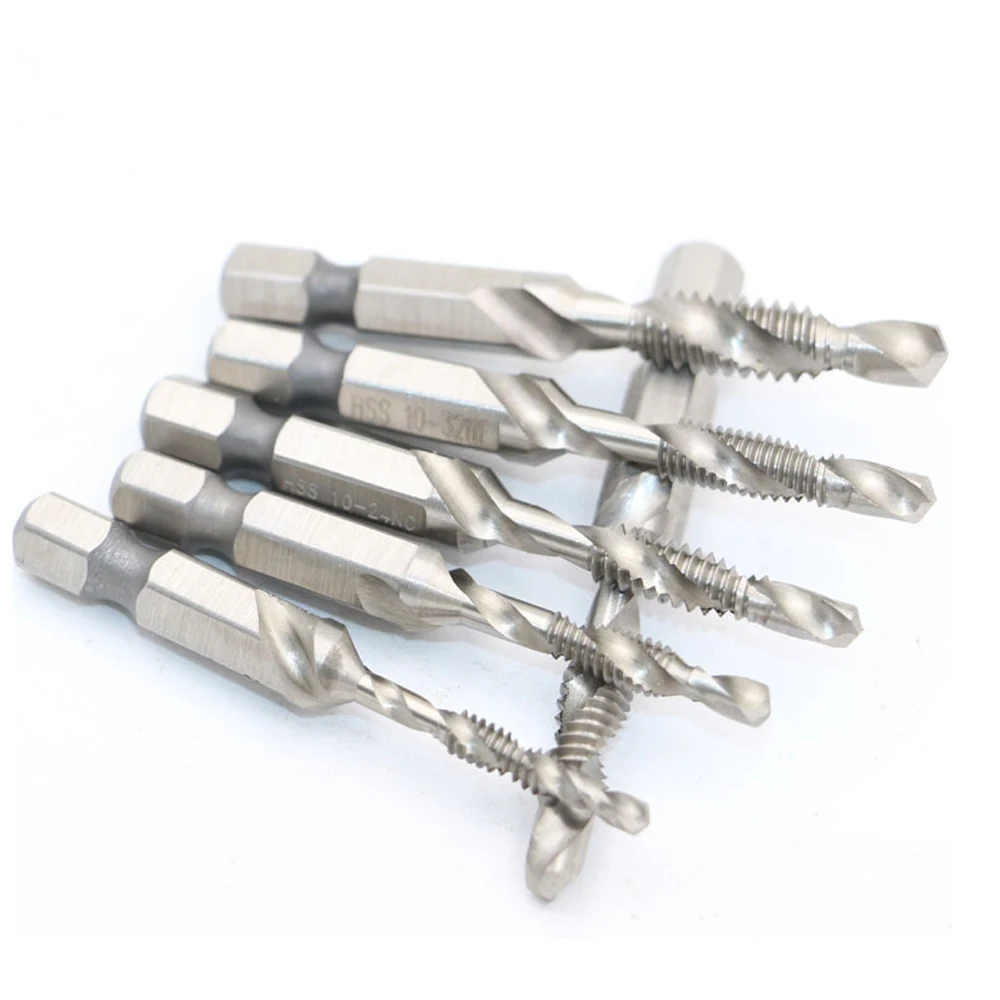 

LHX 6pcs Composite Tap Drill Bit Thread Spiral Screw Tap 1/4'' Hex HSS Power Tools Accessories DIY